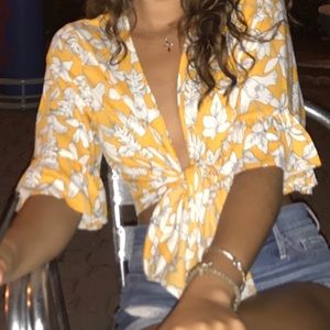 Yellow Tie Front Top